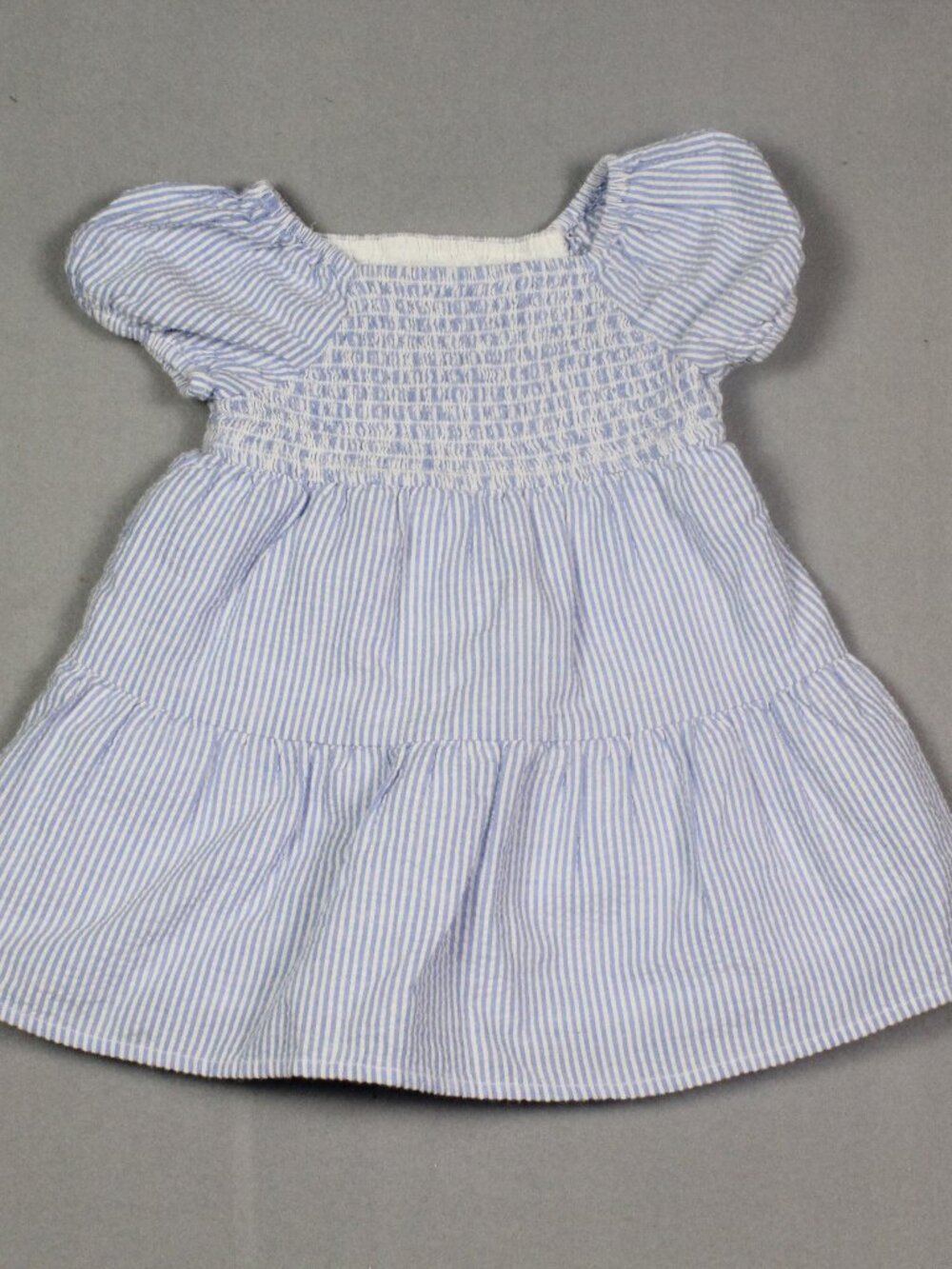 Old Navy 18-24M Blue Seersucker Stripe Smocked Puff Sleeve Baby Dress